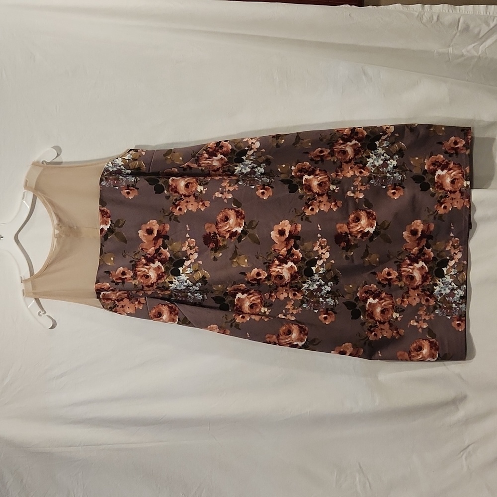 P!PHANY XL sleeveless purple floral dress with mesh top, knee length